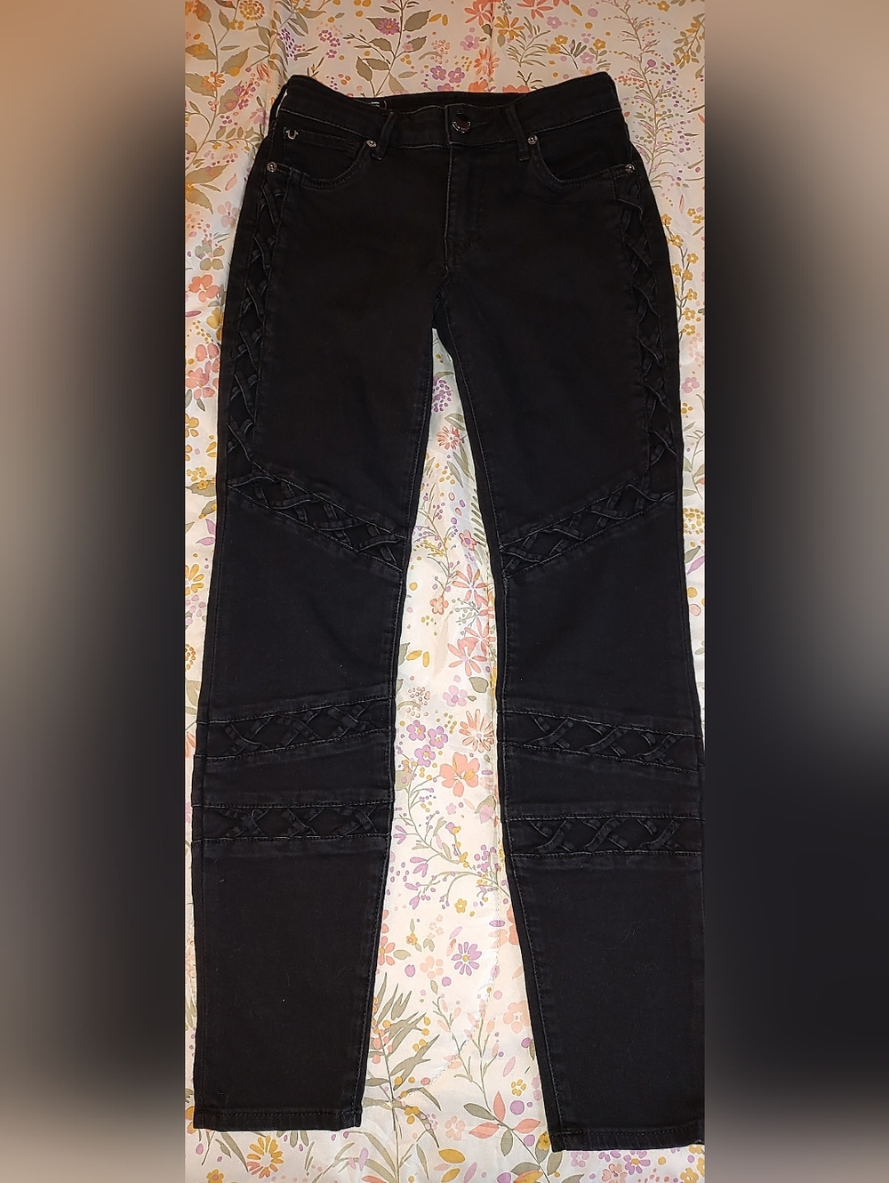 Women's Black True Religion Jeans with Braided Detail